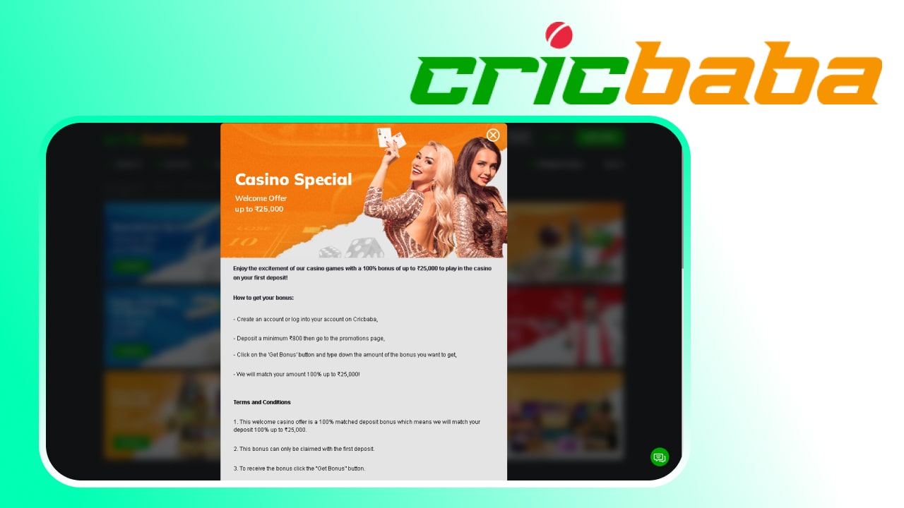 Cricbaba Casino Special bonus