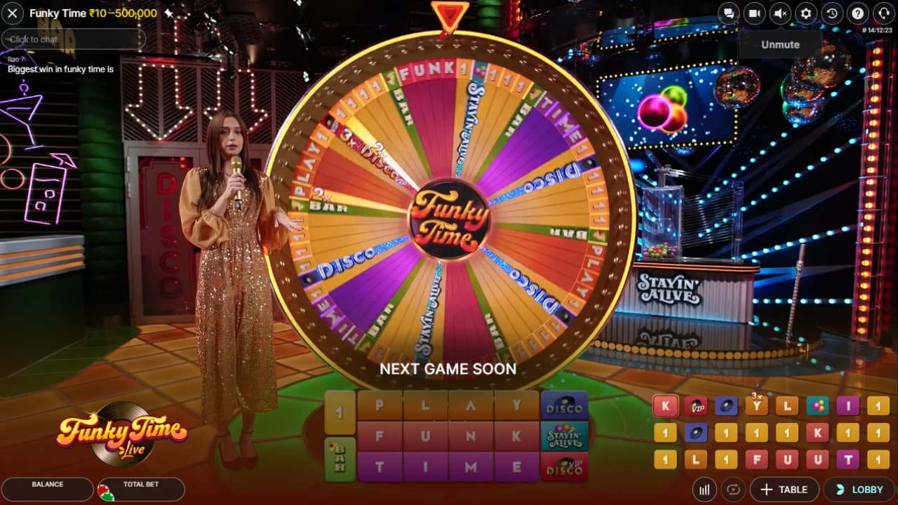 Funky Time live game wheel and live dealer